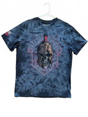 Affliction Freedom Defender T-Shirt Mens L Black Gray Spartan Skull
